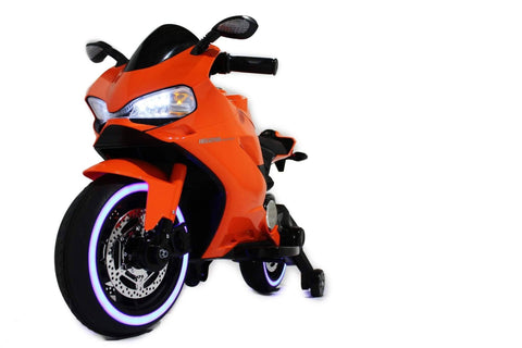 Image of Ducati Style Kids Motorcycle with LED Wheels Electric Ride on Bike 12V | Orange - Elegant Electronix