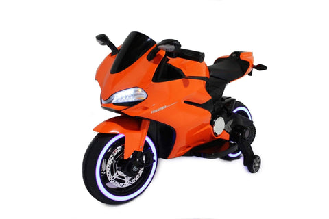 Image of Ducati Style Kids Motorcycle with LED Wheels Electric Ride on Bike 12V | Orange - Elegant Electronix