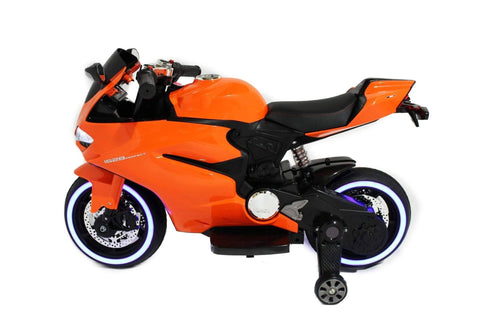 Image of Ducati Style Kids Motorcycle with LED Wheels Electric Ride on Bike 12V | Orange - Elegant Electronix