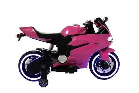 Image of Ducati Style Kids Motorcycle with LED Wheels Electric Ride on Bike 12V | Pink - Elegant Electronix