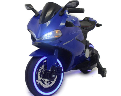 Image of Ducati Style Motorcycle with LED Wheels Electric Ride on Bike 12V | Blue - Elegant Electronix