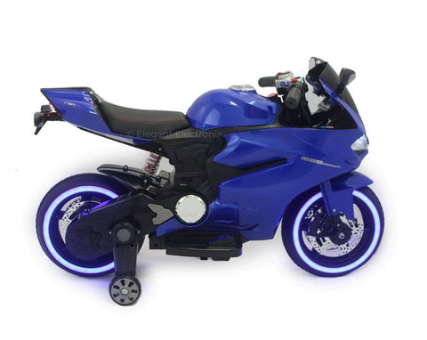 Image of Ducati Style Motorcycle with LED Wheels Electric Ride on Bike 12V | Blue - Elegant Electronix