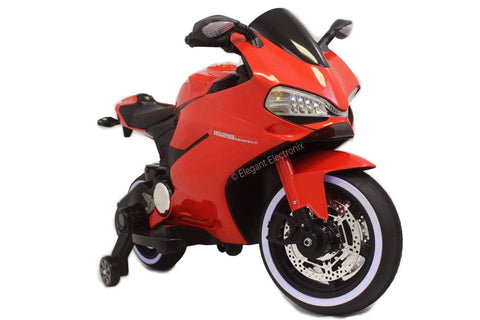 Image of Ducati Style Motorcycle with LED Wheels Electric Ride on Bike 12V | Red - Elegant Electronix