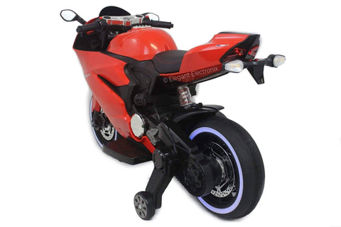 Image of Ducati Style Motorcycle with LED Wheels Electric Ride on Bike 12V | Red - Elegant Electronix